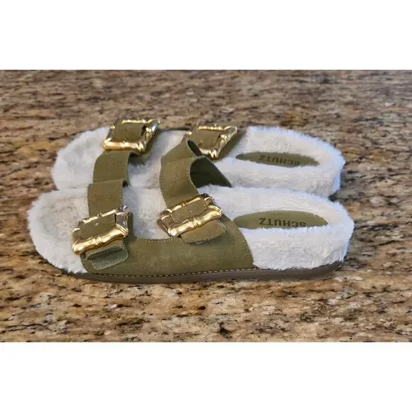 SCHUTZ Women's Enola Weekend‎ Sporty Flat Sandal 9.5B fuzzy slip on - Picture 4 of 6